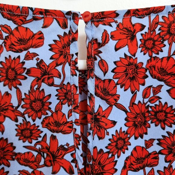 Dalia Blouse Contrasting Bell Sleeves Light Blue & Red Floral Scoop Neck… - Picture 5 of 15